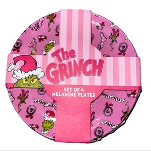 The Grinch Pink Melamine Plate Set of 4 Christmas Dr Seuss Bioworld NWT